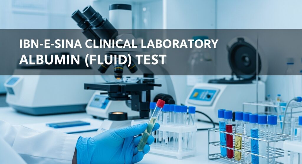 Laboratory technician holding sample tube for Albumin (Fluid) Test at Ibn-E-Sina Clinical Lab