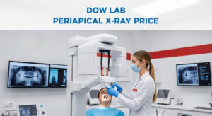 A dental technician performing a periapical X-ray at Dow Lab to capture detailed images of a patient’s teeth and roots.