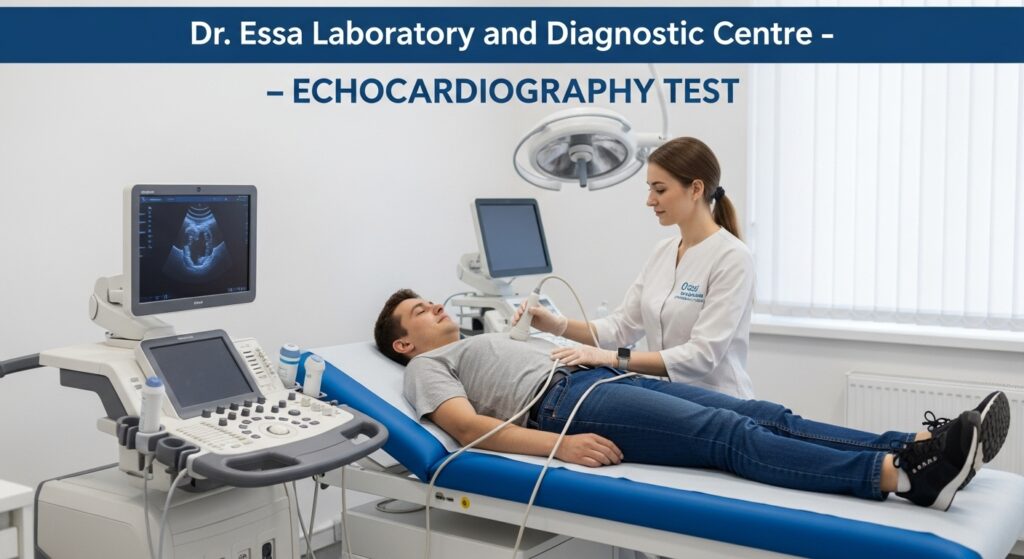 Echocardiography test being performed at Dr. Essa Laboratory and Diagnostic Centre.