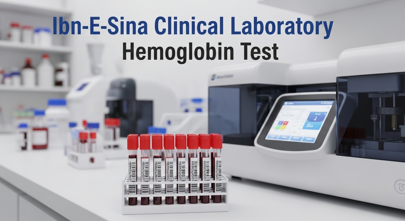 Blood samples and analyzer equipment at Ibn-E-Sina Clinical Laboratory for Hemoglobin Test