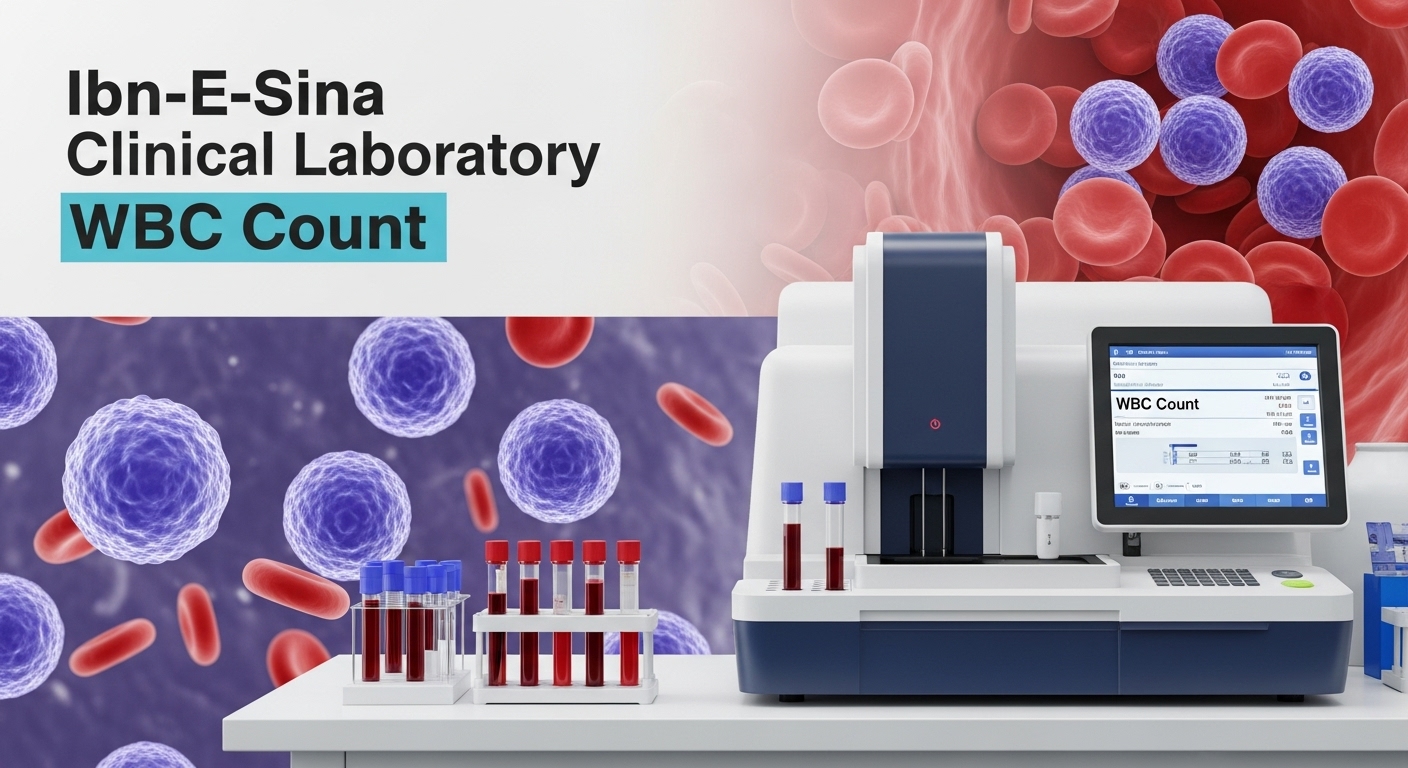 Blood samples and analyzer at Ibn-E-Sina Clinical Laboratory for WBC Count (TLC) Test.