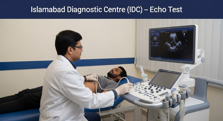Doctor performing an Echo test at Islamabad Diagnostic Centre (IDC).