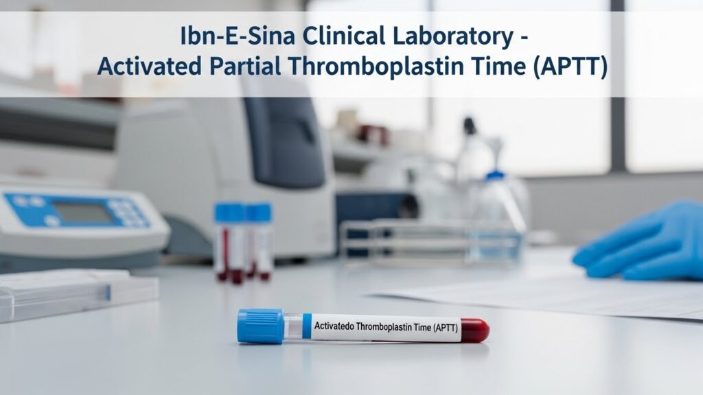 Ibn-E-Sina Clinical Laboratory Activated Partial Thromboplastin Time APTT test sample tube in modern diagnostic lab