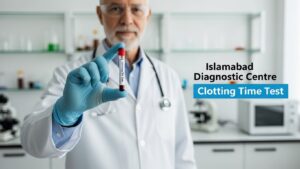 Clotting Time Test sample tube at IDC laboratory for blood coagulation analysis