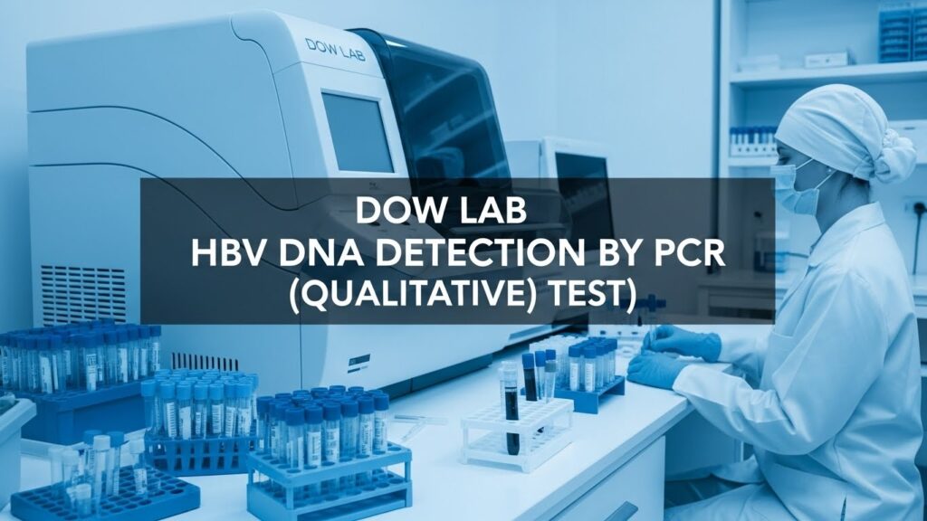 Automated laboratory setup at Dow Lab performing HBV DNA detection by PCR qualitative test with a healthcare professional handling blood samples