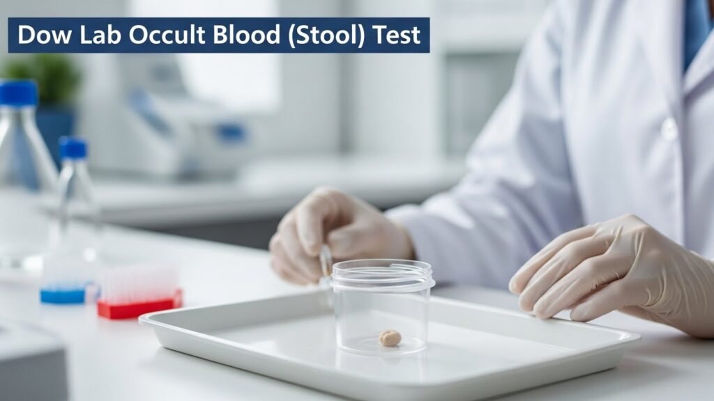 Occult Blood (Stool) Test sample container in Dow Lab laboratory