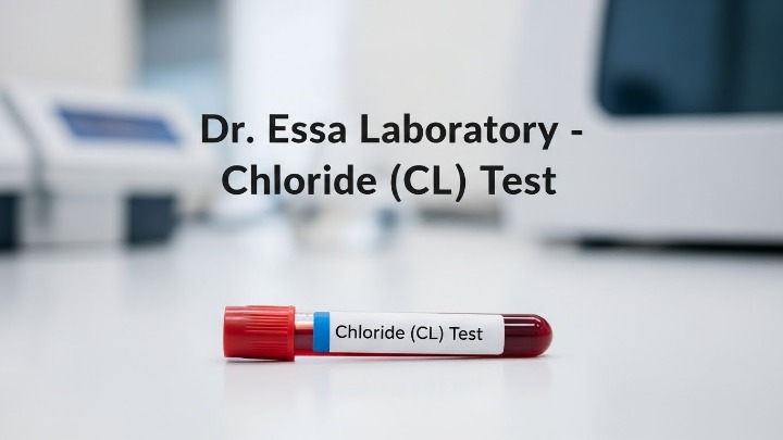 Dr. Essa Laboratory Chloride (CL) Test blood sample tube displayed on laboratory table for accurate electrolyte testing