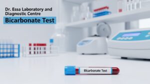 Bicarbonate Test blood sample tube displayed in a modern laboratory at Dr. Essa Laboratory and Diagnostic Centre