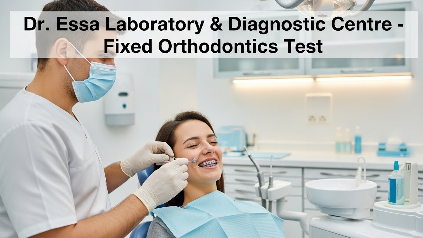 Fixed Orthodontics Test being performed by a dentist on a smiling female patient at Dr. Essa Laboratory and Diagnostic Centre