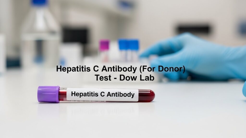 Dow Lab Hepatitis C test include Antibody (For Donor) blood sample tube on laboratory table