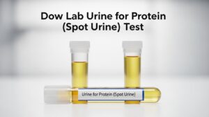 Dow Lab Urine for Protein (Spot Urine) Test sample tubes on a white background
