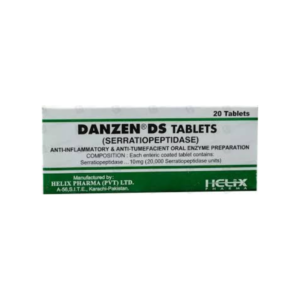 Danzen DS Tablets 10mg pack by Helix Pharma containing Serratiopeptidase anti-inflammatory tablets