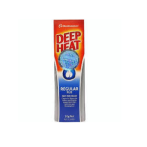 Deep Heat Cream 50g tube regular pain relief rub for muscle pain, backache, strains and sprains packaging front view
