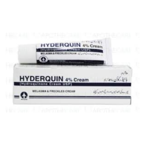 Hyderquin Cream 4% tube and box (Hydroquinone Cream USP) used for melasma and freckles treatment