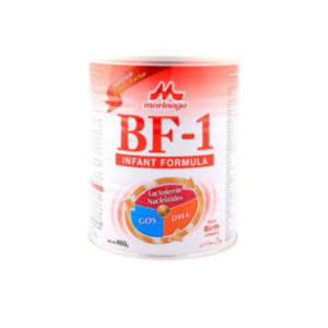 Morinaga BF 1 Infant Formula Milk Powder 400g can with DHA, GOS and lactoferrin nutrients for newborn babies.