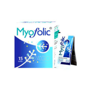 Myofolic Sachet box and sachet pack image, showing Myofolic supplement packaging designed for nutritional support.