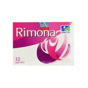 Rimona Sachets box image showing 12 sachets pack by Hinucon with pink and white packaging design.