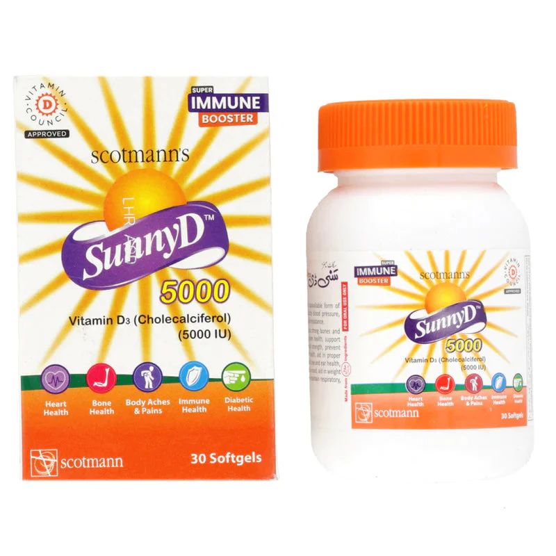 Sunny D 5000 Capsule Vitamin D3 Cholecalciferol 5000 IU 30 Softgels for Bone & Immune Health