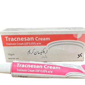 Tracnesan Cream 0.05% 10g tube and box packaging - Tretinoin anti acne cream in Pakistan