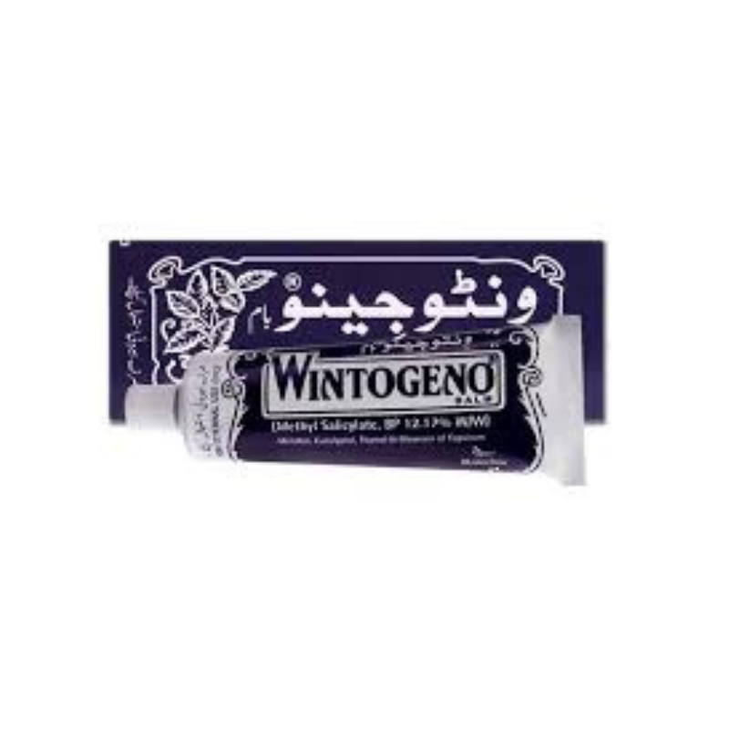 Wintogeno Cream tube and packaging featuring methyl salicylate formula, displayed in purple box