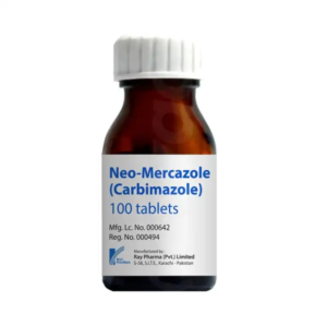 NeoMercazole (Carbimazole) 100 tablets medicine bottle used for thyroid treatment